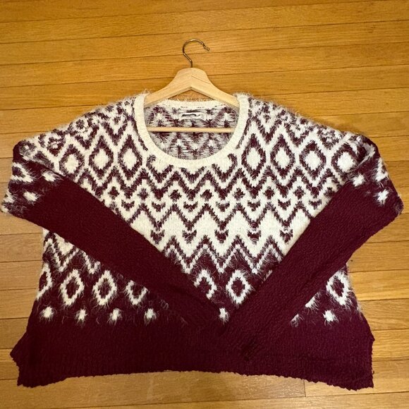 Abercrombie & Fitch Maroon Vintage Y2K Fair Isle Cozy Sweater Medium Apres Ski - Picture 5 of 7